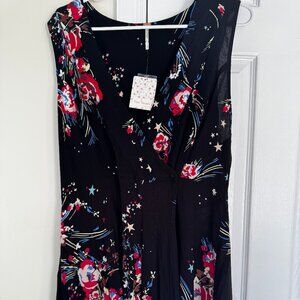 NWT Free People Sleeveless Black, Red, Blue Tunic Floral and Star Print